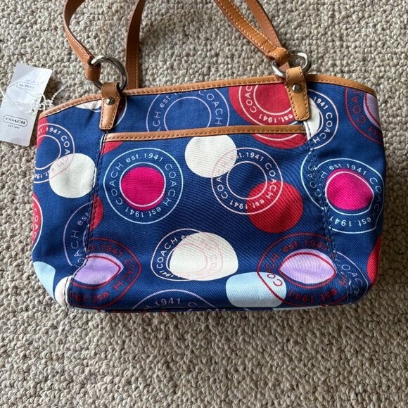 NWT Coach Polka Dot Small Leah Purse - Red, White, Blue Signature Handbag - Picture 5 of 11